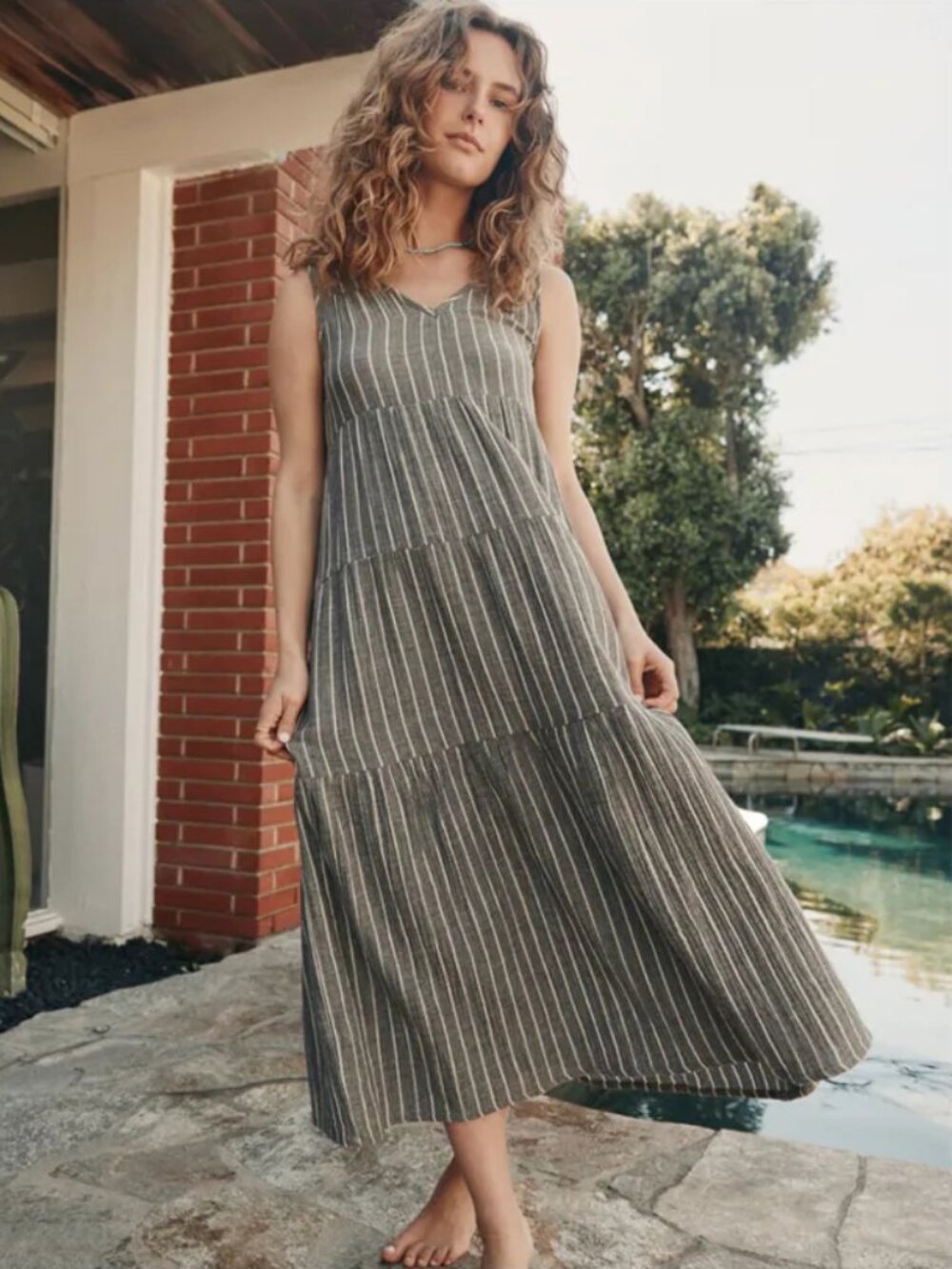 Marine Layer Gray Striped Maxi Dress